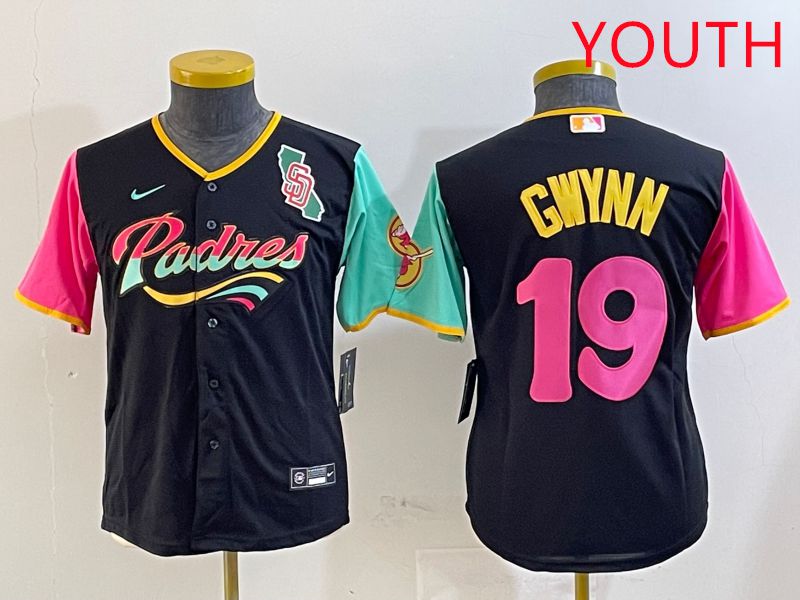 Youth San Diego Padres 19 Gwynn Black City Edition Game 2025 Nike MLB Jersey style 2